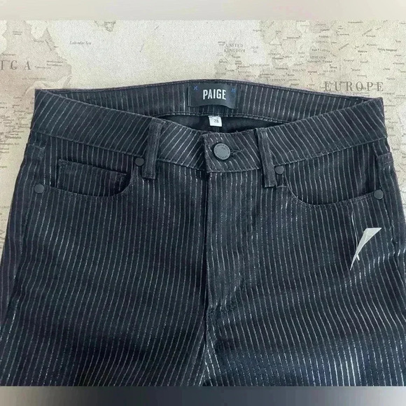 Paige Black Textured Stripe Mid Rise Crop 27” Inseam Skinny Jeans Size 28 - Picture 1 of 10